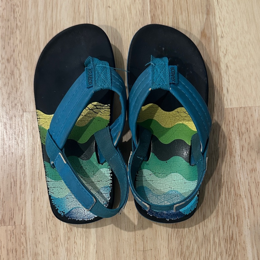 Reef Kids Teal Strap Sandals with Green Wave Insole